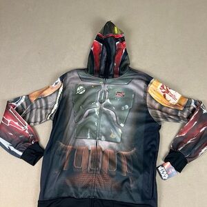Star Wars Boba Fett Full-Zip Halloween Hoodie Attached Mask. Sweatshirt Sz Large